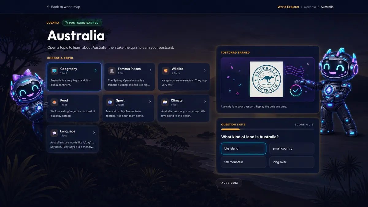 A child learning facts about a country before taking a quiz